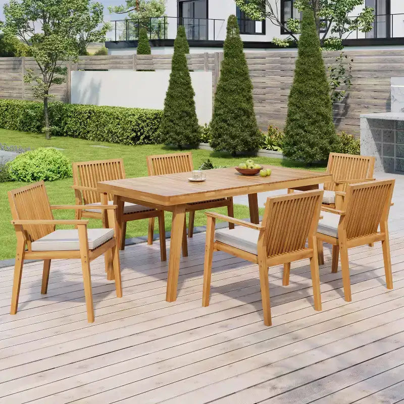 Christopher Knight Home Caitlyn conjunto rústico de comedor para patio de 7 piezas de madera de acacia con cojines