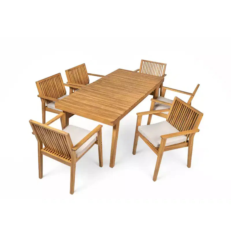 Christopher Knight Home Caitlyn conjunto rústico de comedor para patio de 7 piezas de madera de acacia con cojines