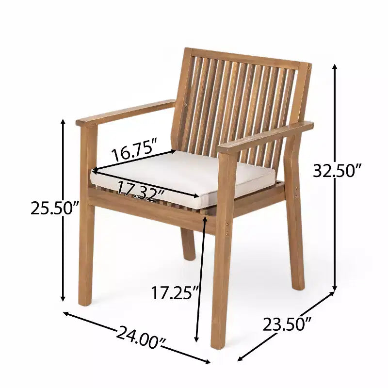 Conjunto de comedor rústico para patio Christopher Knight Home Akshan de 5 piezas de madera de acacia con cojines