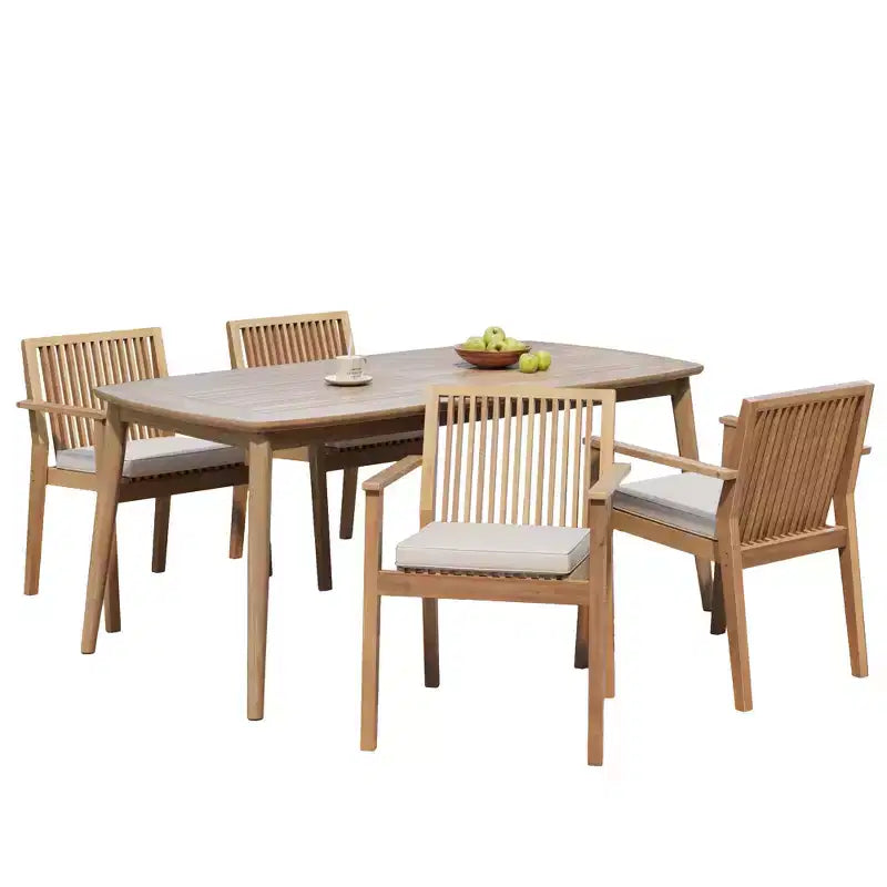 Conjunto de comedor rústico para patio Christopher Knight Home Akshan de 5 piezas de madera de acacia con cojines