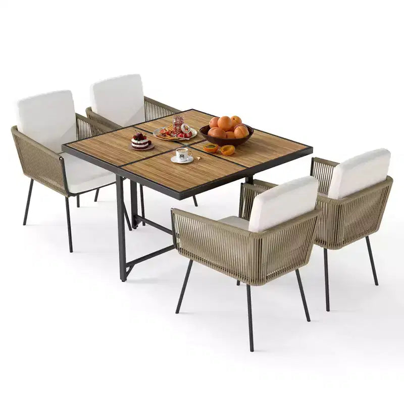 Costway 5-delige terrasdiningset met rechthoekige buitentafel en stoelen