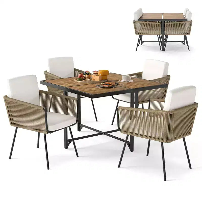 Costway 5-delige terrasdiningset met rechthoekige buitentafel en stoelen