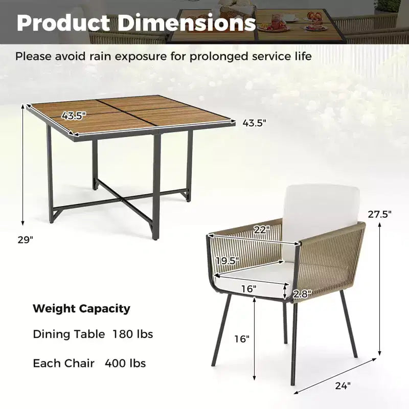 Costway 5-delige terrasdiningset met rechthoekige buitentafel en stoelen
