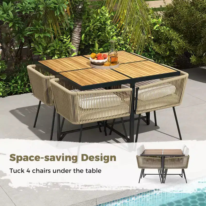 Costway 5-delige terrasdiningset met rechthoekige buitentafel en stoelen