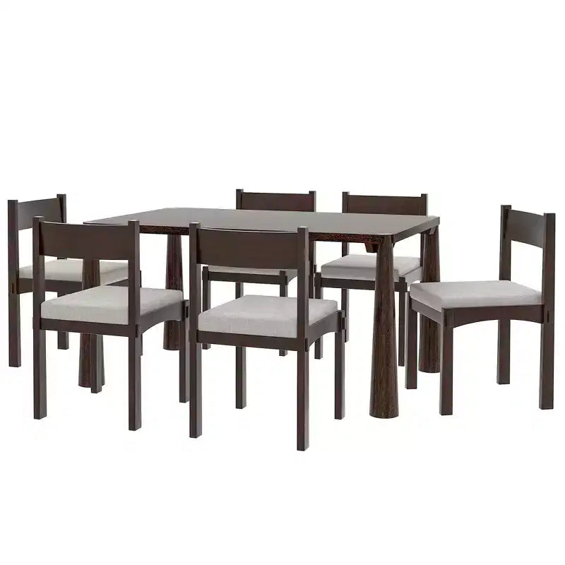 Whisen 7-Piece Retro Dining Set with Upholstered Chairs