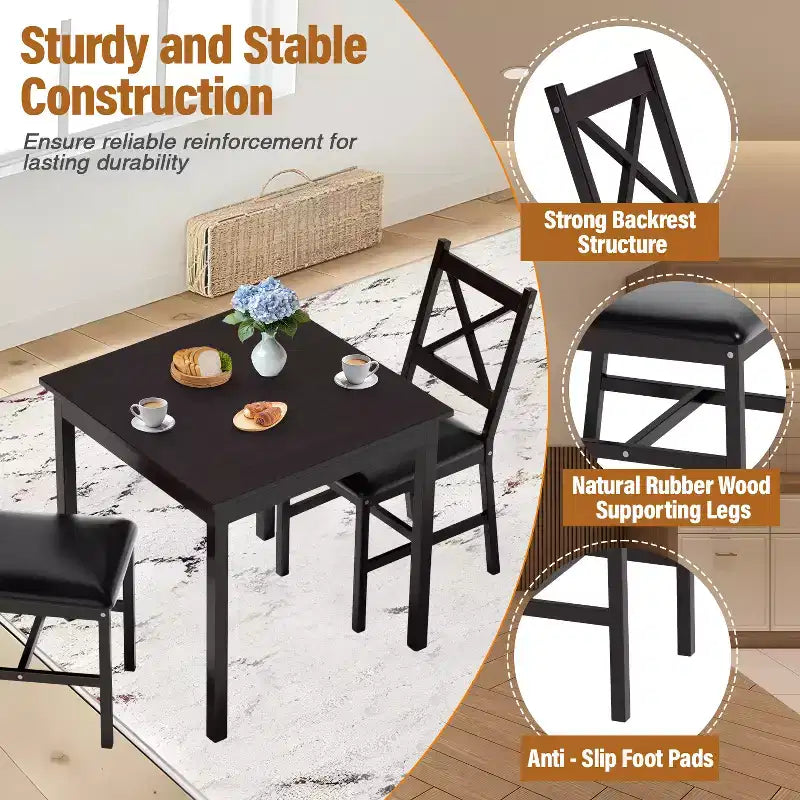 BestMassage Dining Table Set for 2/4 Dining Room Table and Chairs Kitchen Table Set, Dark Brown