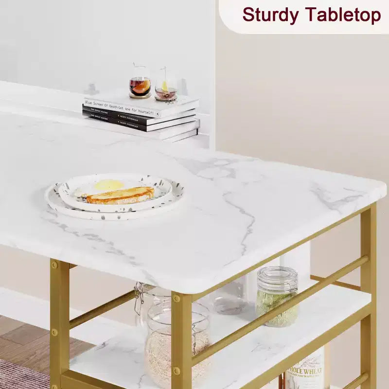 1 Dining Table & 2 High Chairs Bar Dining Set, Easy Assembly, Modern Compact Table Set for Kitchen Dining Room Small Space Home Furniture