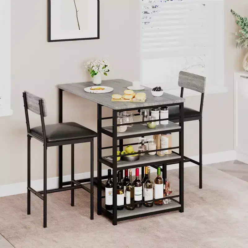 1 Dining Table & 2 High Chairs Bar Dining Set, Easy Assembly, Modern Compact Table Set for Kitchen Dining Room Small Space Home Furniture
