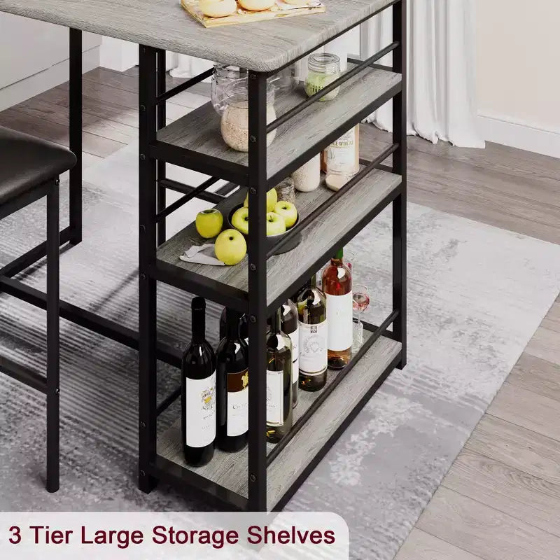 1 Dining Table & 2 High Chairs Bar Dining Set, Easy Assembly, Modern Compact Table Set for Kitchen Dining Room Small Space Home Furniture