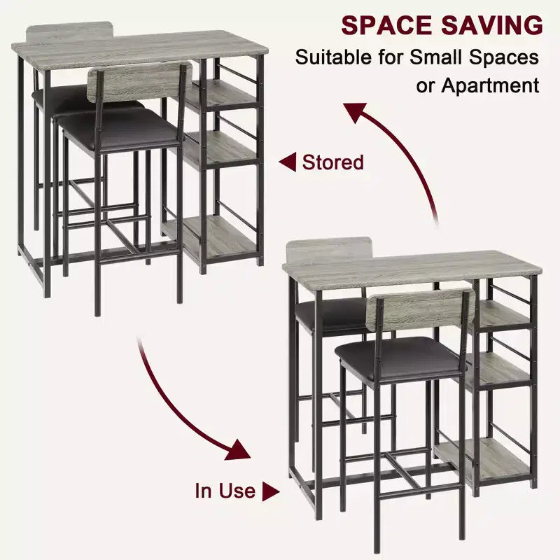 1 Dining Table & 2 High Chairs Bar Dining Set, Easy Assembly, Modern Compact Table Set for Kitchen Dining Room Small Space Home Furniture