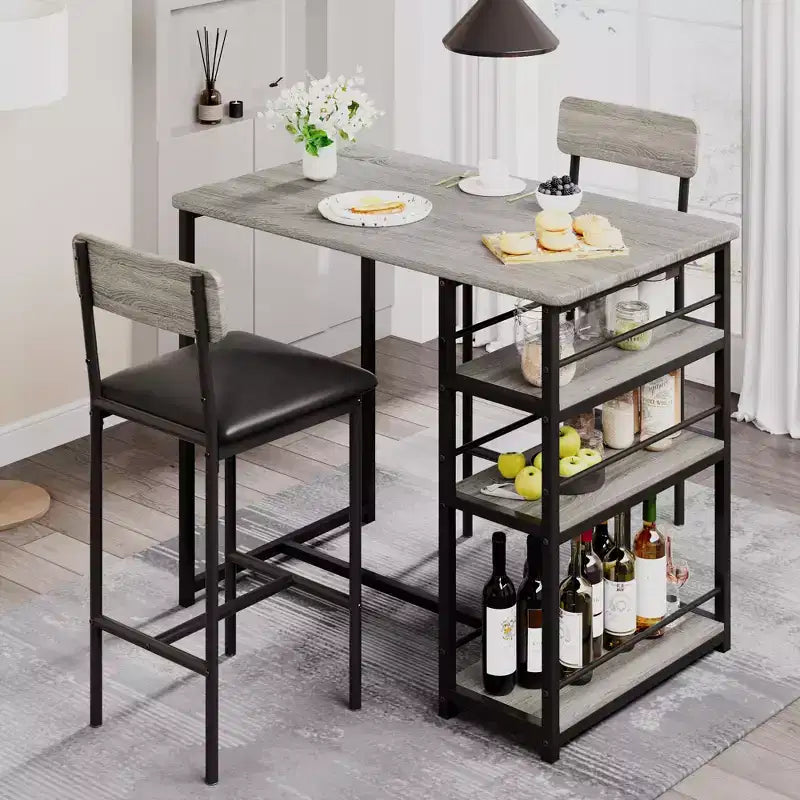 1 Dining Table & 2 High Chairs Bar Dining Set, Easy Assembly, Modern Compact Table Set for Kitchen Dining Room Small Space Home Furniture