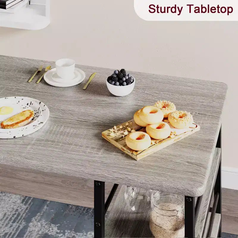 1 Dining Table & 2 High Chairs Bar Dining Set, Easy Assembly, Modern Compact Table Set for Kitchen Dining Room Small Space Home Furniture