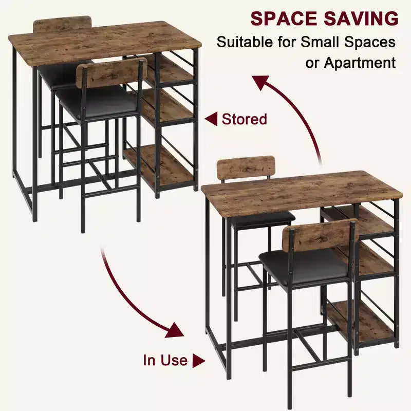 1 Dining Table & 2 High Chairs Bar Dining Set, Easy Assembly, Modern Compact Table Set for Kitchen Dining Room Small Space Home Furniture