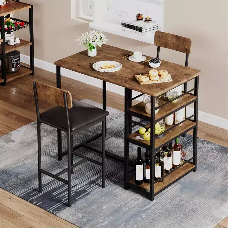 1 Dining Table & 2 High Chairs Bar Dining Set, Easy Assembly, Modern Compact Table Set for Kitchen Dining Room Small Space Home Furniture