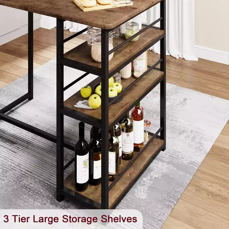 1 Dining Table & 2 High Chairs Bar Dining Set, Easy Assembly, Modern Compact Table Set for Kitchen Dining Room Small Space Home Furniture