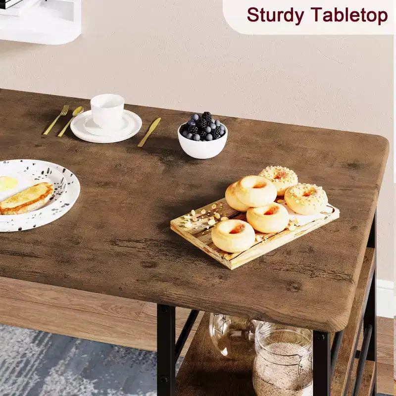 1 Dining Table & 2 High Chairs Bar Dining Set, Easy Assembly, Modern Compact Table Set for Kitchen Dining Room Small Space Home Furniture