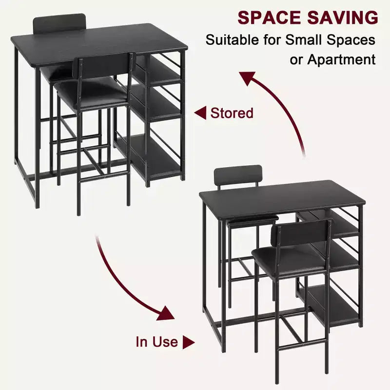 1 Dining Table & 2 High Chairs Bar Dining Set, Easy Assembly, Modern Compact Table Set for Kitchen Dining Room Small Space Home Furniture