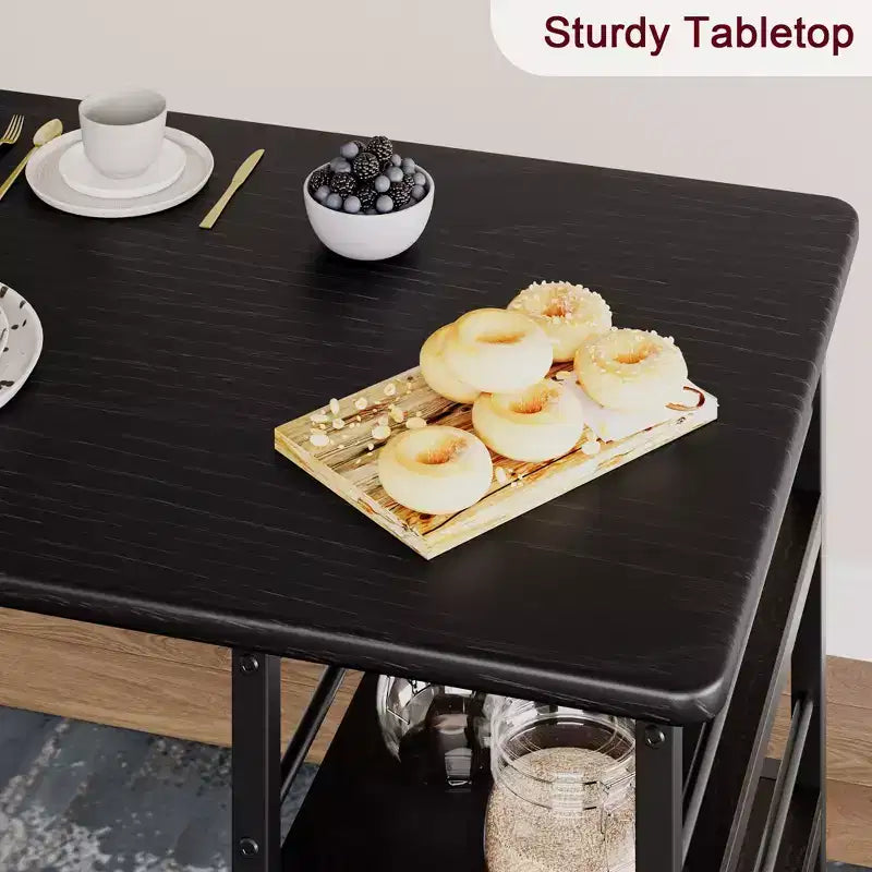 1 Dining Table & 2 High Chairs Bar Dining Set, Easy Assembly, Modern Compact Table Set for Kitchen Dining Room Small Space Home Furniture