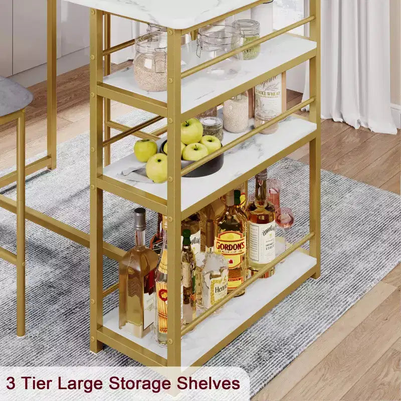 1 Dining Table & 2 High Chairs Bar Dining Set, Easy Assembly, Modern Compact Table Set for Kitchen Dining Room Small Space Home Furniture