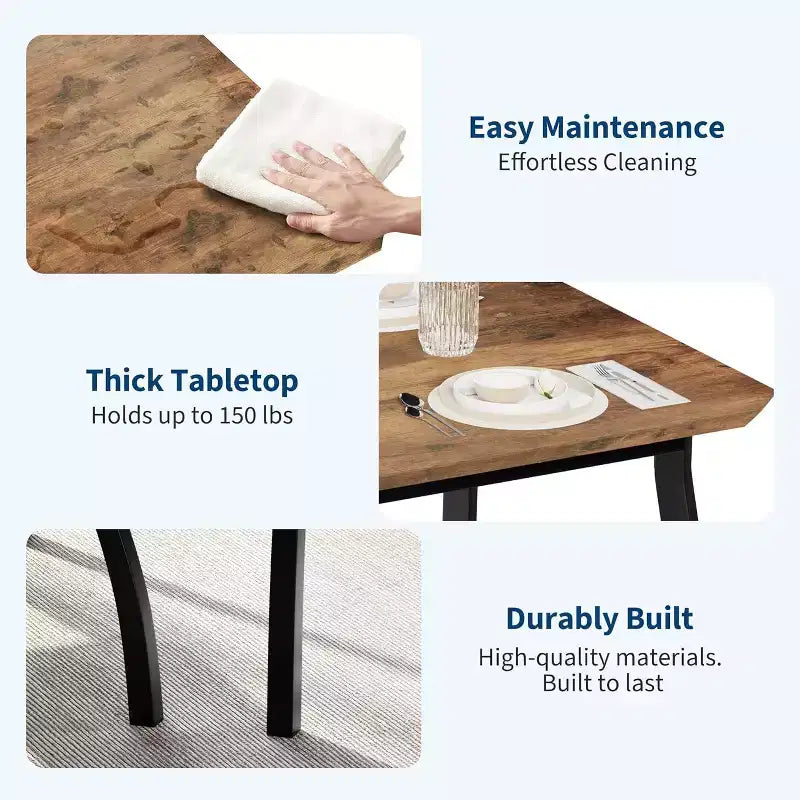 3-Piece Dining Table Set, Rectangular Wooden Kitchen Table with 2 Upholstered Benches, Space-Saving Farmhouse Dinette Set