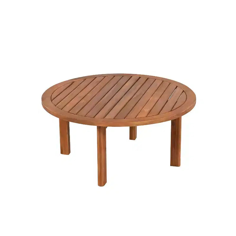 Christopher Knight Home Omen Modern 4 Piece Patio Acacia Wood Woven Rope Seating Set with Slatted Round Table