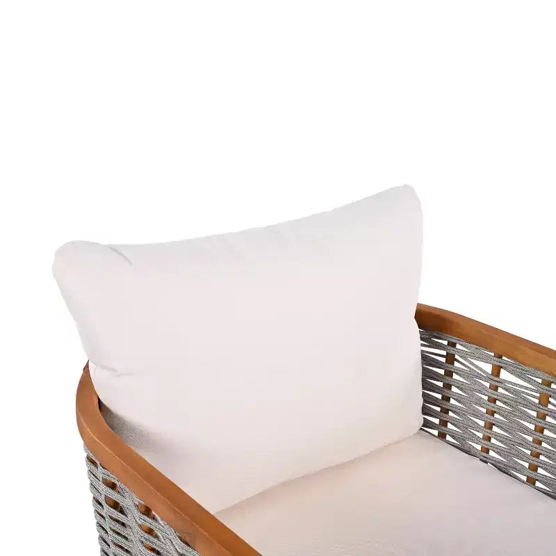 Christopher Knight Home Omen Modern 4 Piece Patio Acacia Wood Woven Rope Seating Set with Slatted Round Table
