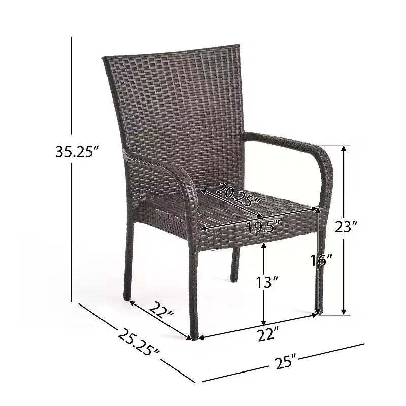 GDFStudio Slate 7-teiliges Outdoor-Rattan-Essset mit stapelbaren Stühlen