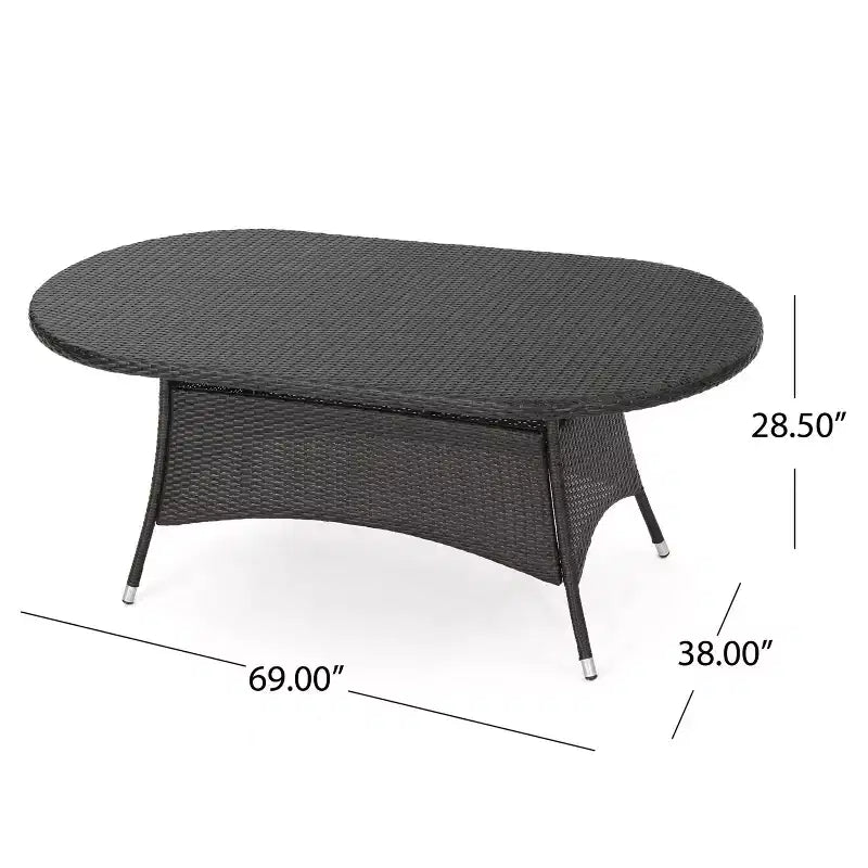 GDFStudio Slate 7-teiliges Outdoor-Rattan-Essset mit stapelbaren Stühlen