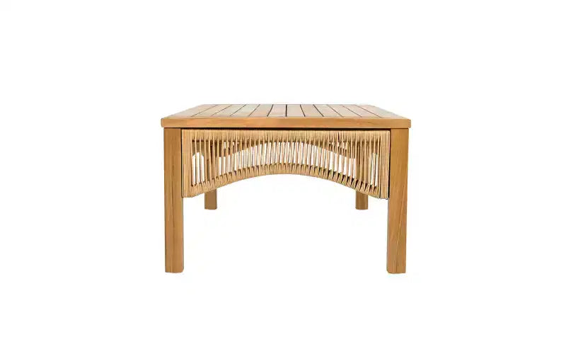 Christopher Knight Home Ignis Boho 5 Piece Patio Acacia Wood Faux Rattan Chat Set with Cushions and Slatted Coffee Table