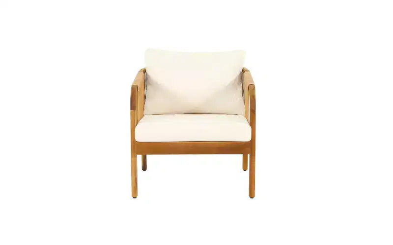 Christopher Knight Home Ignis Boho 5 Piece Patio Acacia Wood Faux Rattan Chat Set with Cushions and Slatted Coffee Table