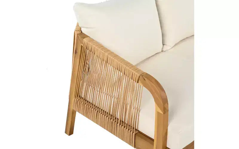 Christopher Knight Home Ignis Boho 5 Piece Patio Acacia Wood Faux Rattan Chat Set with Cushions and Slatted Coffee Table