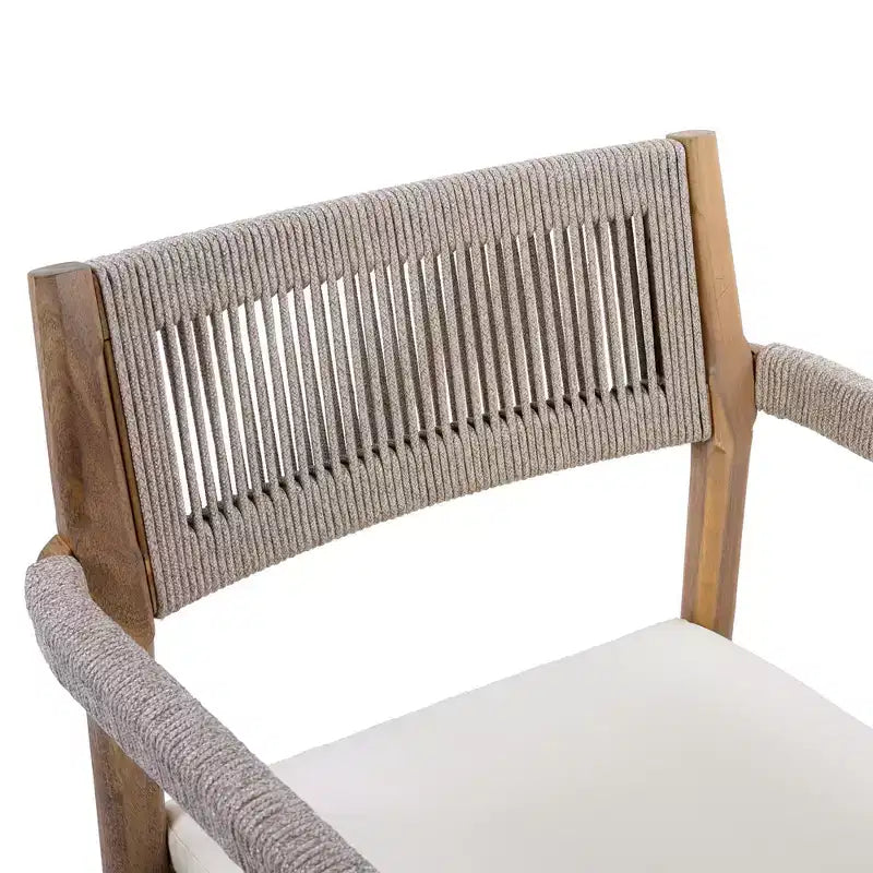 NAYSAYE matgrupp för uteplats med flätade matstolar i akaciaträ, dynor och armstöd för trädgård och poolområde, teak och beige, 23.25*21.5*32.25