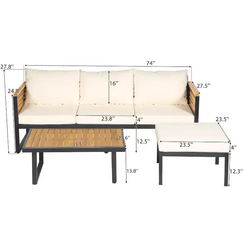 Christopher Knight Home Faye Patio Acacia and Metal Upholstered Seating Set with Slat Design