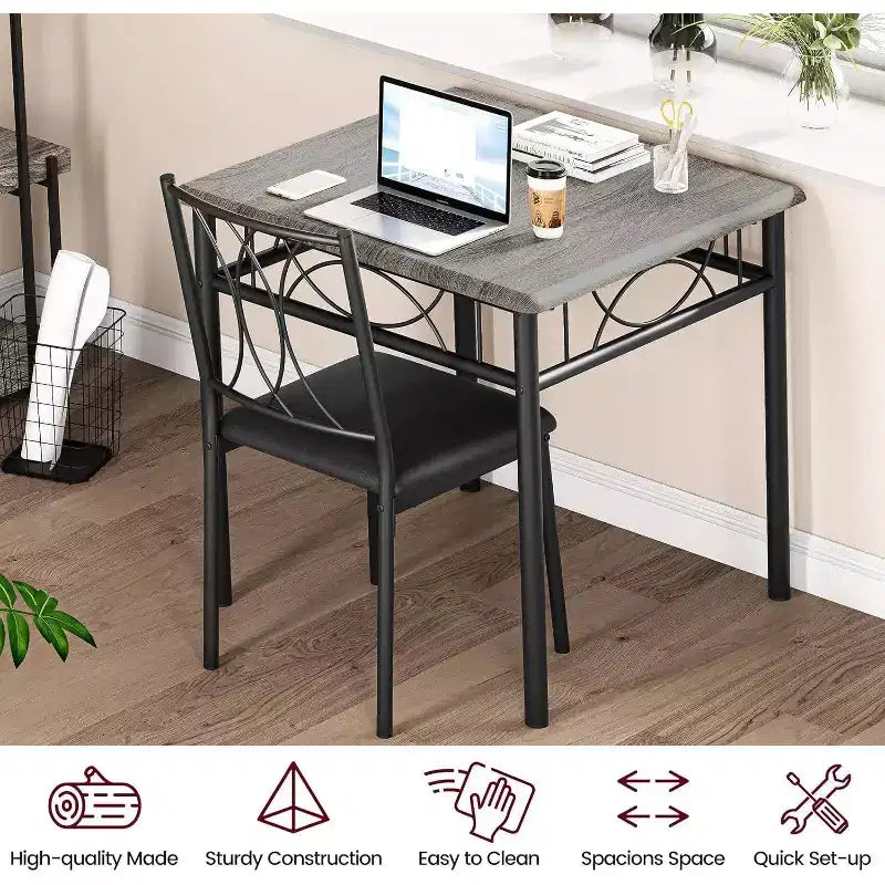 Acekool Square Dining Table Set for 2, 3-Piece Space Saving Kitchen Table and Upholstered Chairs, Small Apartment