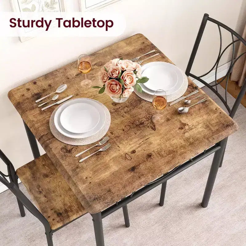 Acekool Square Dining Table Set for 2, 3-Piece Space Saving Kitchen Table and Upholstered Chairs, Small Apartment