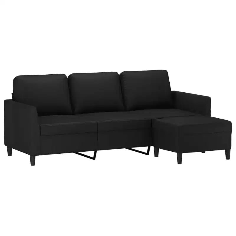 vidaXL Faux Leather 3-Seater Sofa and Footstool Set, Black, Elegant Design, Easy to Clean, for Living Room, Lounge, and Bedroom