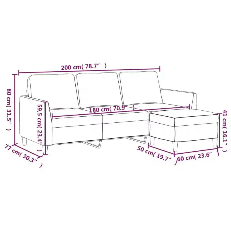 vidaXL Faux Leather 3-Seater Sofa and Footstool Set, Black, Elegant Design, Easy to Clean, for Living Room, Lounge, and Bedroom