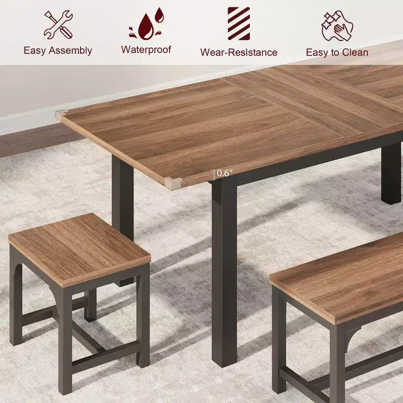 63 Large Extendable Dining Room Table Set, Ideal for Small Space, Set for 6-8