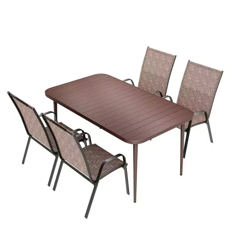 Elegantes 5-teiliges Garten-Essplatz-Set von Hyleory mit stapelbaren Terrassenstühlen & Esstisch aus Eisen