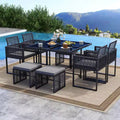 Costway 9 PCS Patio Dining Set with PE Rattan Chairs Tempered Glass Table and Ottomans