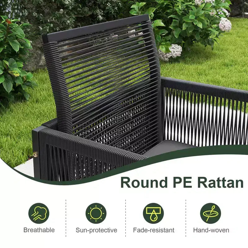 Set da pranzo da patio Costway da 9 pezzi con sedie in rattan PE, tavolo in vetro temperato e pouf