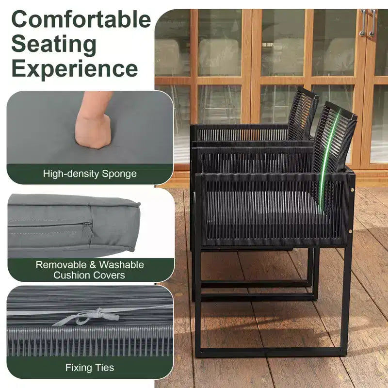 Set da pranzo da patio Costway da 9 pezzi con sedie in rattan PE, tavolo in vetro temperato e pouf