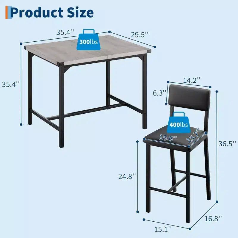 Dining Table Set, Counter Height Table with 4 Upholstered Bar Stools