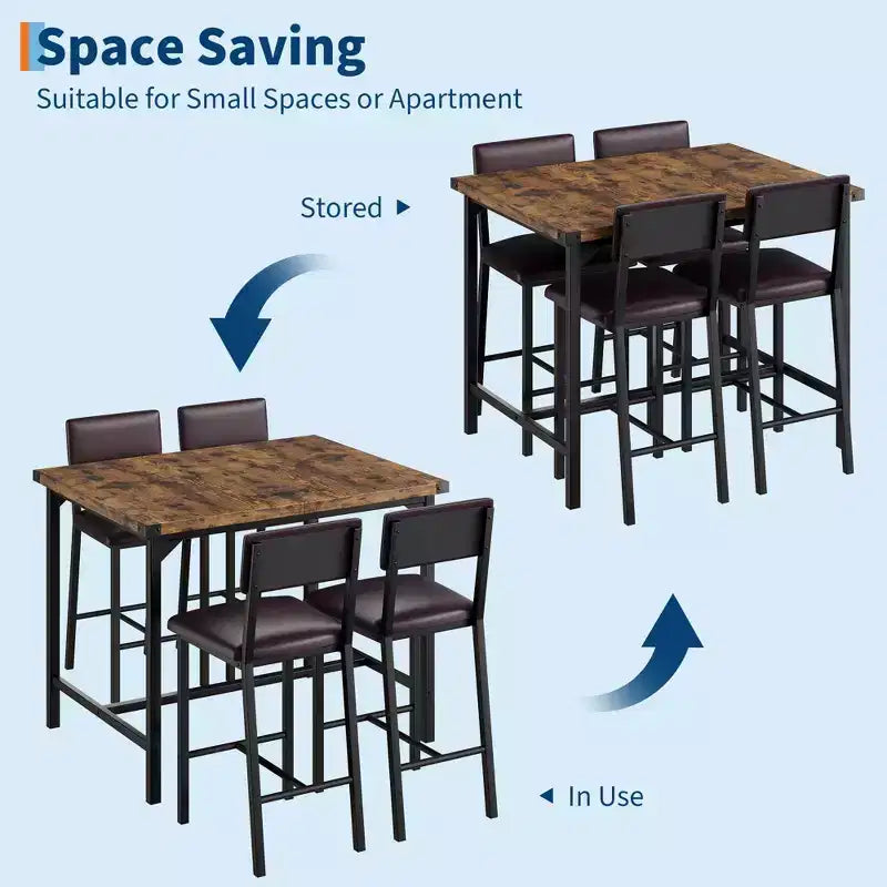 Dining Table Set, Counter Height Table with 4 Upholstered Bar Stools