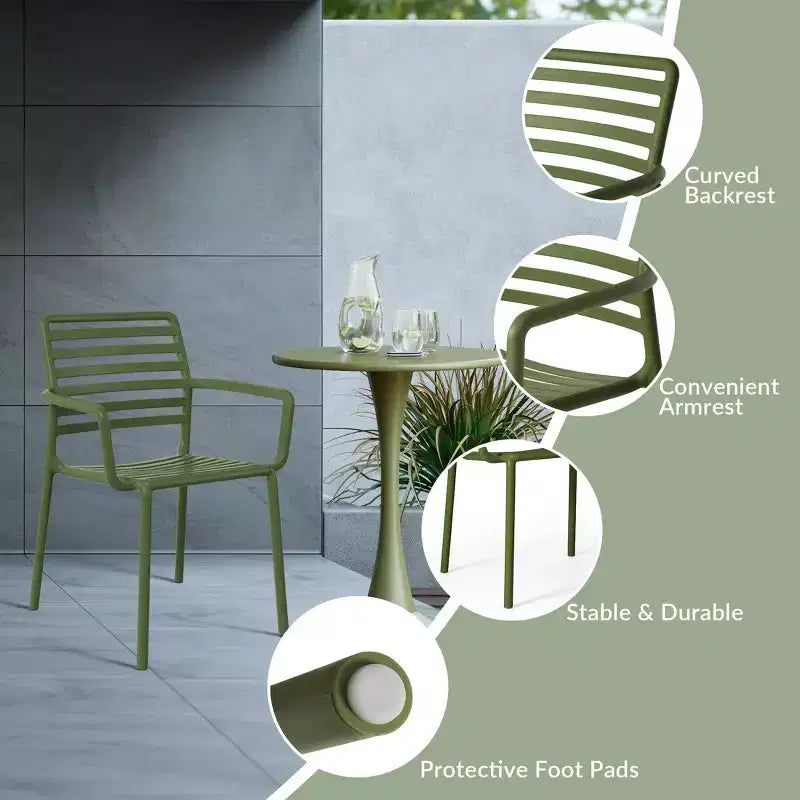 Conjunto de mesa de comedor de patio de metal para interior y exterior WestinTrends Playa de 5 piezas con sillas de brazos de plástico apilables