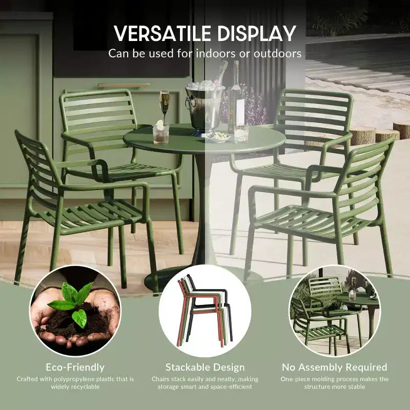 Conjunto de mesa de comedor de patio de metal para interior y exterior WestinTrends Playa de 5 piezas con sillas de brazos de plástico apilables