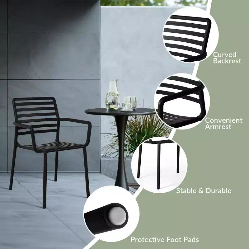 Conjunto de mesa de comedor de patio de metal para interior y exterior WestinTrends Playa de 5 piezas con sillas de brazos de plástico apilables
