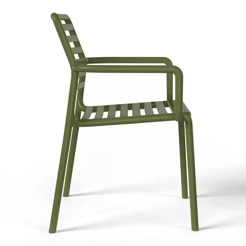 Conjunto de mesa de comedor de patio de metal para interior y exterior WestinTrends Playa de 5 piezas con sillas de brazos de plástico apilables