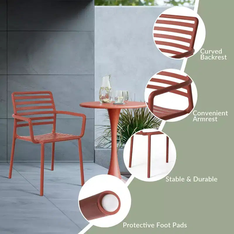 Conjunto de mesa de comedor de patio de metal para interior y exterior WestinTrends Playa de 5 piezas con sillas de brazos de plástico apilables