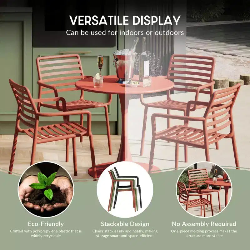 Conjunto de mesa de comedor de patio de metal para interior y exterior WestinTrends Playa de 5 piezas con sillas de brazos de plástico apilables